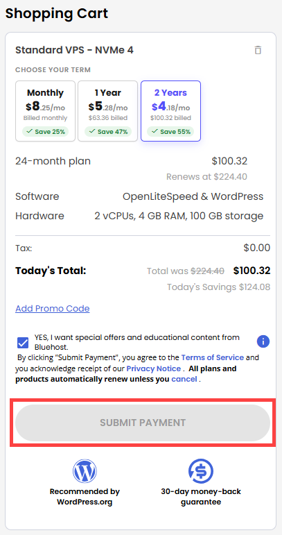 Self-Managed VPS - service terms